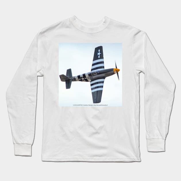 P-51B Mustang With Invasion Stripes Long Sleeve T-Shirt by acefox1